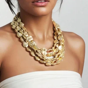 Retro Bohemian Resin And Metal Multi Layer Beaded Necklace