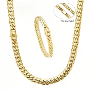 1PC Cuban Link Chain Necklace for Men, 8mm 14K Gold Plated 316L
